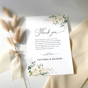 Greenery White Roses Wedding Flat Thank You Card