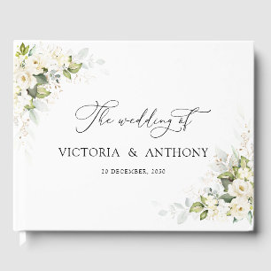 Greenery White Roses Wedding Guest Book