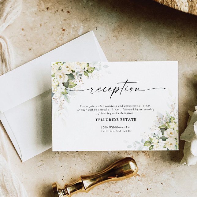 Greenery White Roses Wedding Reception Enclosure Card (Creator Uploaded)