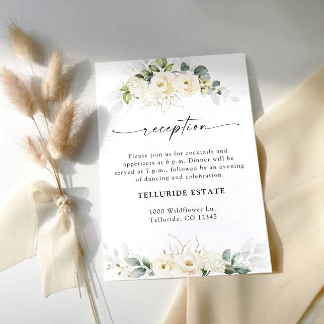 Greenery White Roses Wedding Reception Enclosure Card (Creator Uploaded)