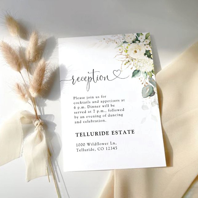 Greenery White Roses Wedding Reception Enclosure Card (Creator Uploaded)