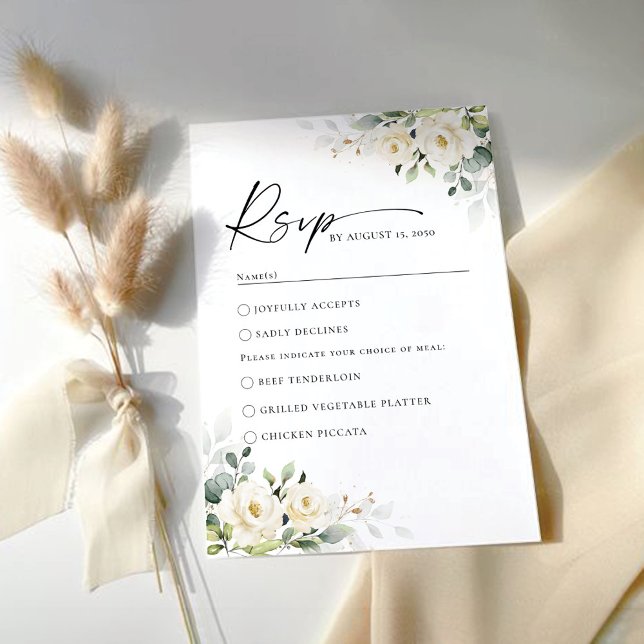 Greenery White Roses Wedding RSVP Card (Creator Uploaded)
