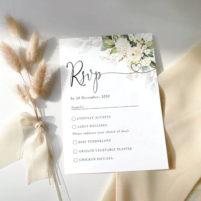Greenery White Roses Wedding RSVP Card (Creator Uploaded)