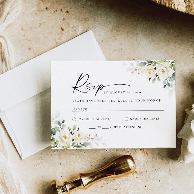 Greenery White Roses Wedding RSVP Card (Creator Uploaded)