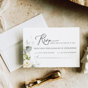 Greenery White Roses Wedding RSVP Card