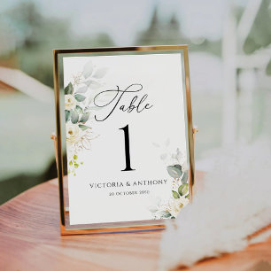 Greenery White Roses Wedding Table Numbers