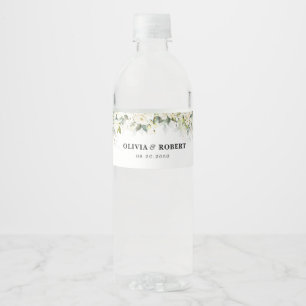 Greenery White Roses Wedding Water Bottle Label