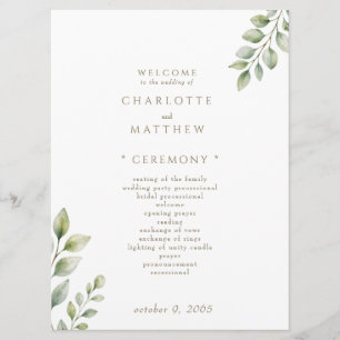 Greenery White Wedding Program Programme