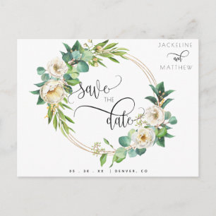 Greenery White Yellow Floral Wedding Save the Date Postcard