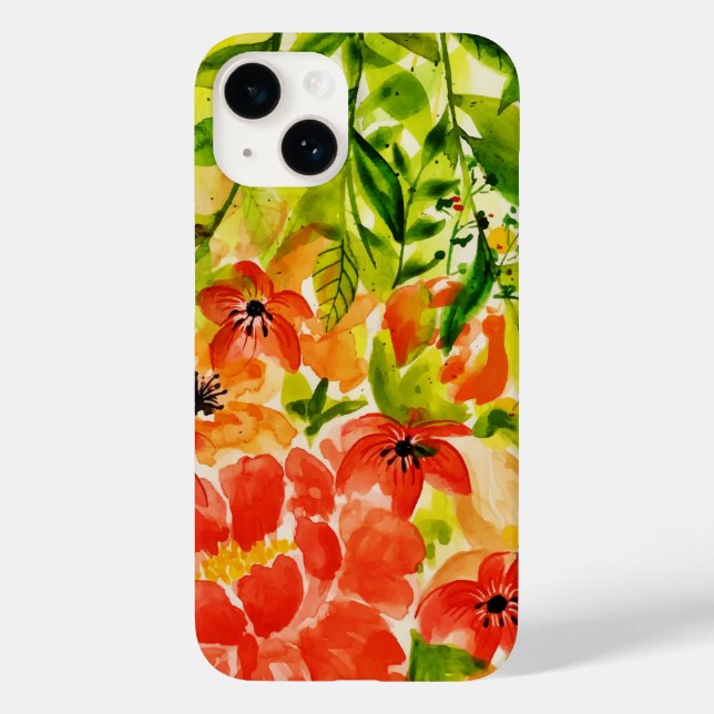 Greenery Wild Blooming Coral Flowers Watercolor Case-Mate iPhone Case (Back)