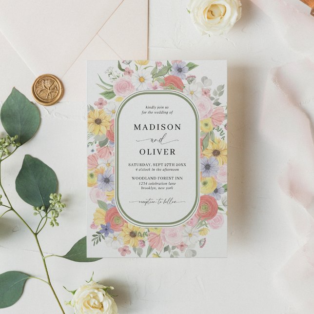 Greenery Wild Flowers Floral Watercolor Wedding Invitation (Creator Uploaded)