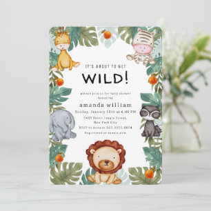 Greenery Wild Forest Sarafi Animals Baby Shower Invitation