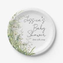 Greenery Wildflower Baby Shower Paper Plates