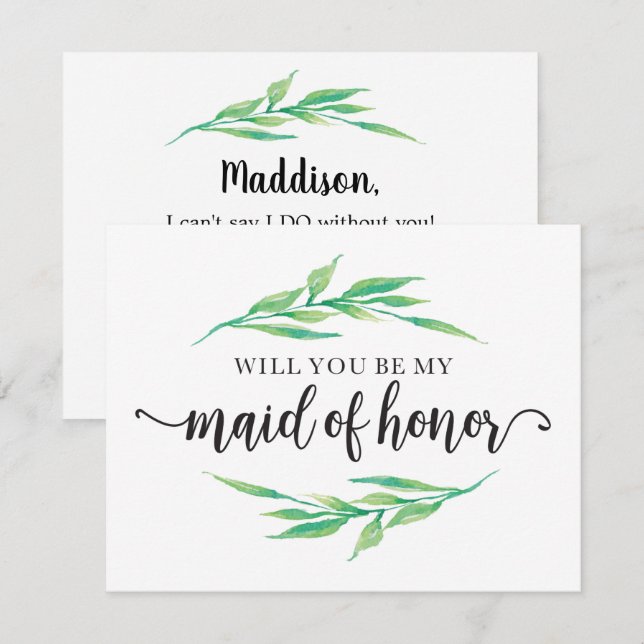 Greenery Will You Be My Maid Of Honour Invitation (Front/Back)