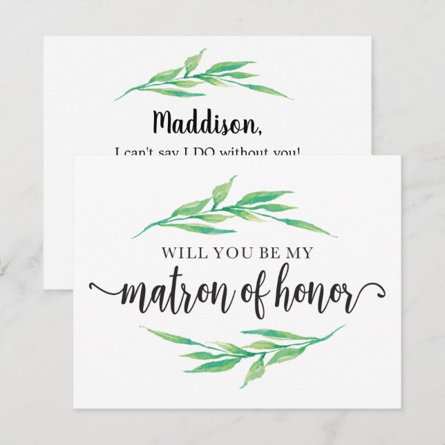 Greenery Will You Be My Matron Of Honour Invitation (Front/Back)