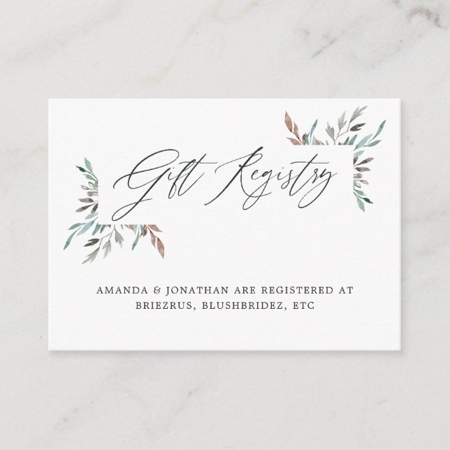 Greenery Winter Bridal Shower Gift Registry Enclosure Card (Front)