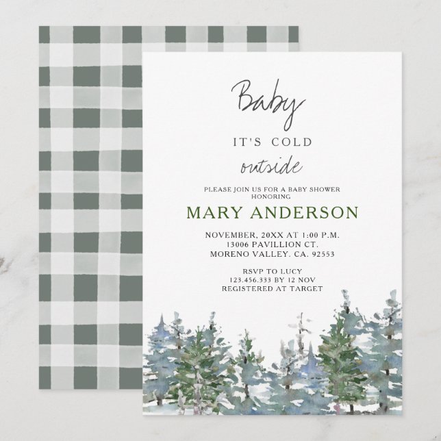 Greenery  Winter Forest Woodland Baby Shower Invitation (Front/Back)