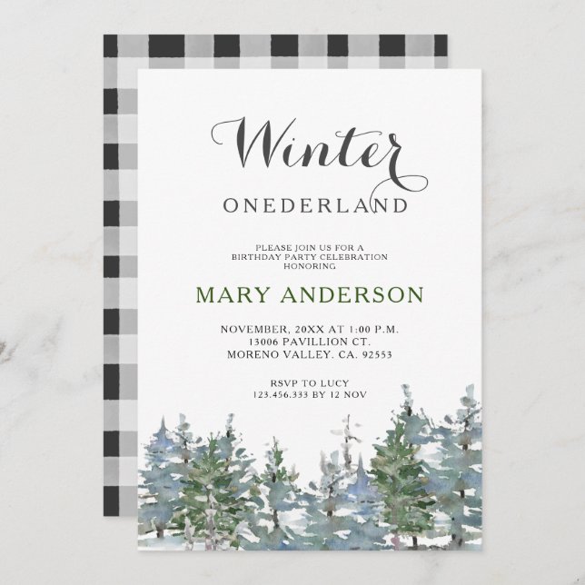 Greenery Winter Onederland birthday Invitation (Front/Back)
