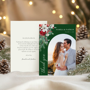 Greenery Winter Pine Watercolor Wedding Photo Thank You Card