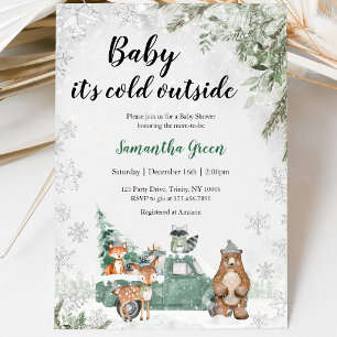 Greenery Winter Woodland Baby Shower Invitation