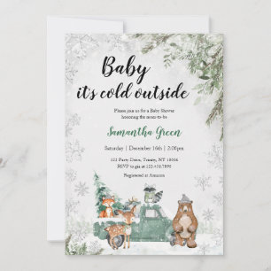 Greenery Winter Woodland Baby Shower Invitation