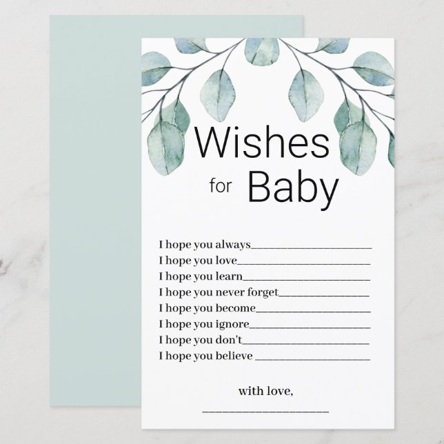 Greenery Wishes for Baby Shower Game (Front/Back)