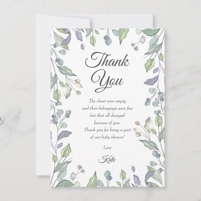Greenery with Lilac Baby Shower Thank You Poem Card (Front)