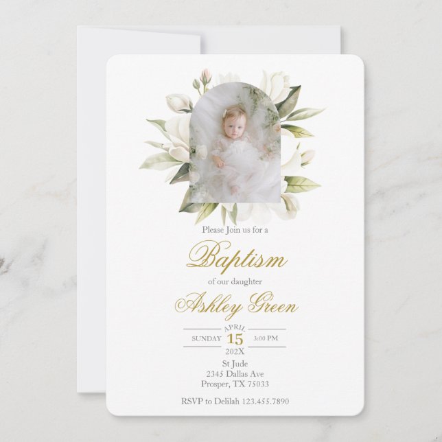 Greenery with picture Baptism Invitation (Front)