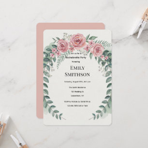 Greenery With Pink Flowers Romantic Bachelorette Invitation