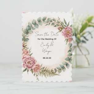 Greenery With Pink Flowers Romantic Wedding Save The Date