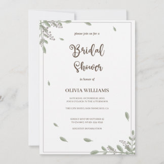 Greenery with Watercolor Floral Bridal Shower Invitation