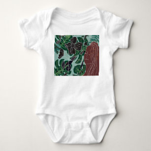 Greenery Woman, Modern Vintage Illustration. Baby Bodysuit