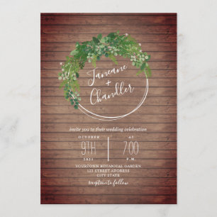 Greenery Wood Plank Circle Wedding Invitation