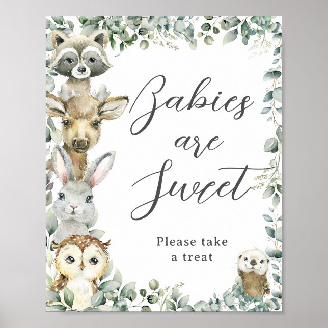 Greenery Woodland Animals Baby are Sweet Treat Poster (Front)