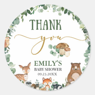 Greenery Woodland Animals Baby Shower Birthday  Classic Round Sticker