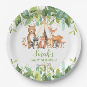 Greenery Woodland Animals Baby Shower Birthday Paper Plate