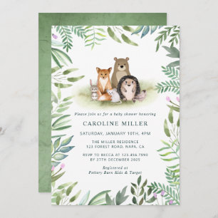  Greenery Woodland Animals Baby Shower Invitation