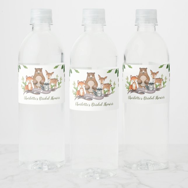Greenery Woodland Animals Baby Shower Party Water Bottle Label (Bottles)