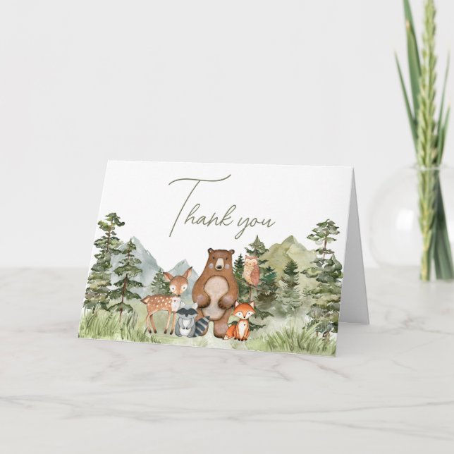 Greenery Woodland Animals Baby Shower  Thank You Card (Front)