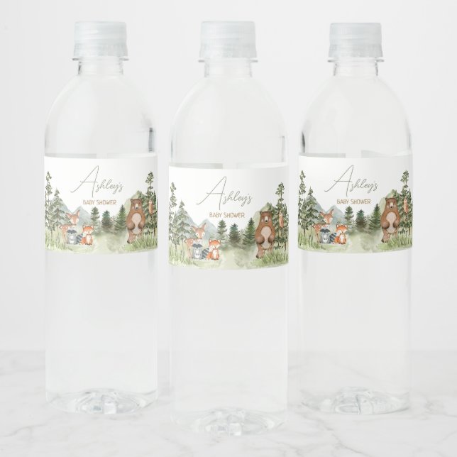 Greenery Woodland Animals Baby Shower  Water Bottle Label (Bottles)