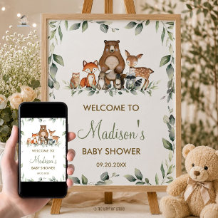 Greenery Woodland Animals Baby Shower Welcome Sign