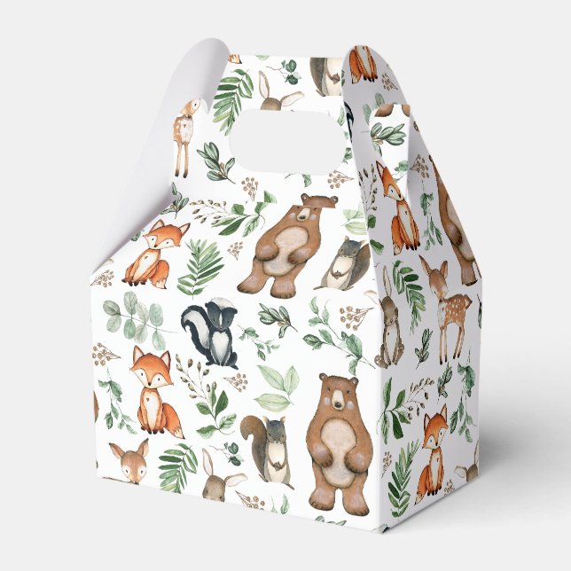 Greenery Woodland Animals Bear Deer Fox Birthday Favour Box (Front Side)