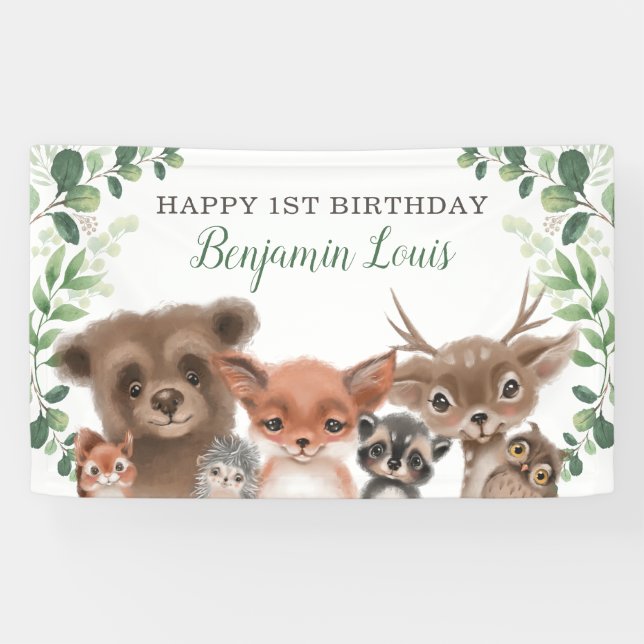 Greenery Woodland Animals Birthday Welcome Banner (Horizontal)