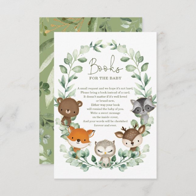 Greenery Woodland Animals Books for Baby Enclosure Card (Front/Back)