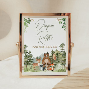 Greenery Woodland Animals Diaper Raffle Poster