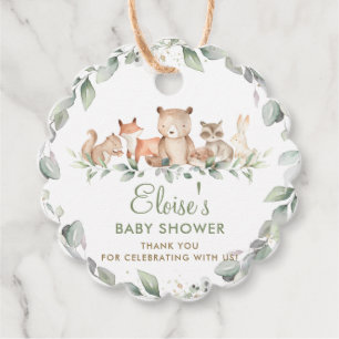Greenery Woodland Animals Twins Baby Shower Favour Tags