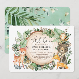 Greenery Woodland Animals Wild One 1st Birthday Invitation