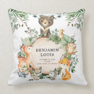 Greenery Woodland Baby Animals Nursery Keepsake Cushion