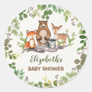 Greenery Woodland Baby Animals Thank You Favours Classic Round Sticker