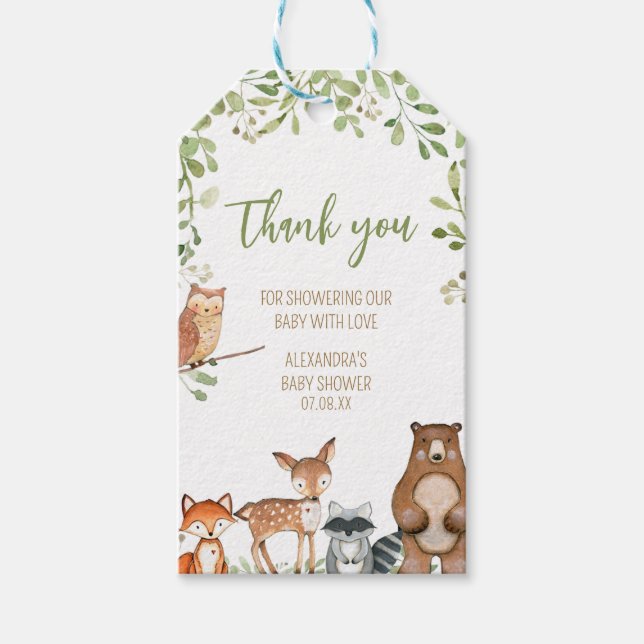 Greenery Woodland Baby Shower Favour Tags (Front)